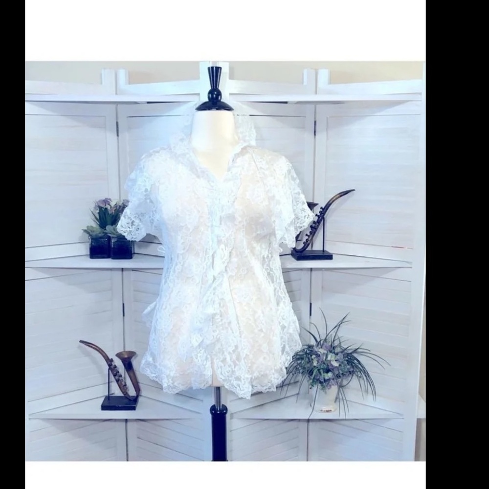 v i n t a g e :: luxury lingerie vtg open lace night cover open wrap slip top